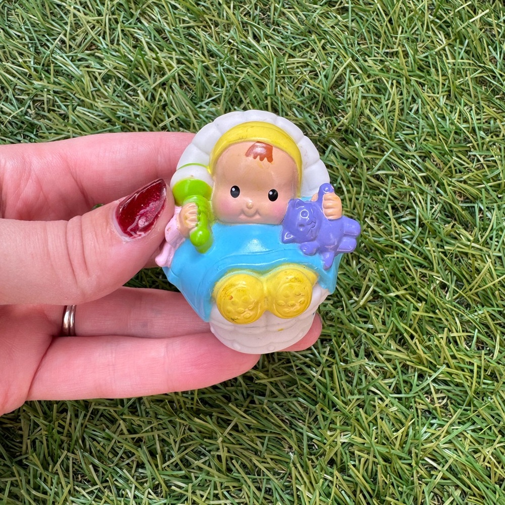 Fisher Price Little People 2004 Baby with Rattle & Bear Vintage